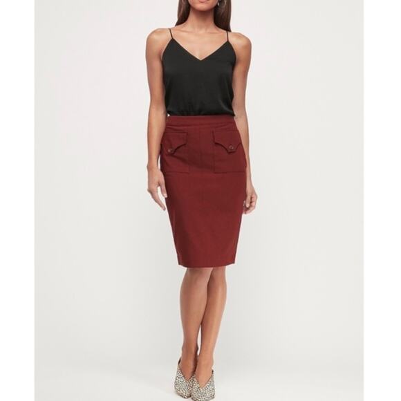 NWT Express High-Waisted Pencil Skirt Buttoned Patch Pockets Back Slit Red - Picture 1 of 12